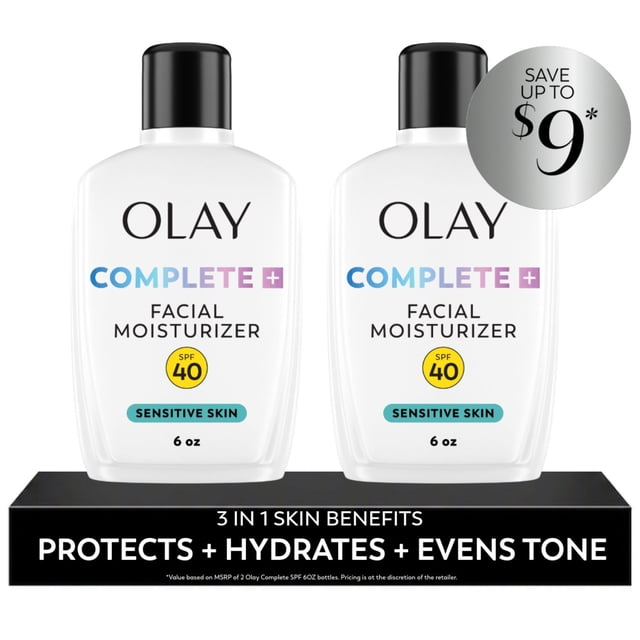 Olay Complete + Sensitive Moisturizer, SPF 40, 6 fl. Oz., 2 pk.