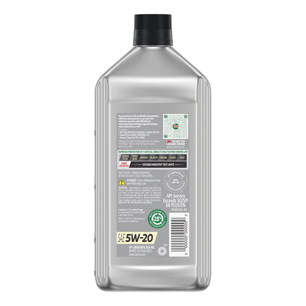 Castrol GTX Full Synthetic High Mileage Motor Oil 5W-20, 6 pack, 1