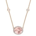 thumbnail image 1 of Morganite and White Sapphire with 0.13 CT.T.W. Diamond Station Halo Necklace in 14K Rose Gold, 1 of 6