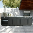 thumbnail image 1 of Thor Kitchen 4-Piece Modular Outdoor Kitchen Island, Liquid Propane BBQ with Wood Fuel Pizza Oven, Sink & Service Cart - Black, 1 of 10