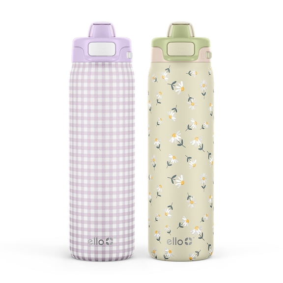Ello Pop & Fill 22oz. Stainless Steel Water Bottle with Leak Proof Locking Lid, 2-Pack