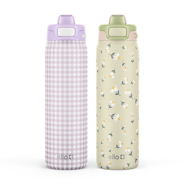 Ello Pop & Fill 22oz. Stainless Steel Water Bottle with Leak Proof Locking Lid, 2-Pack