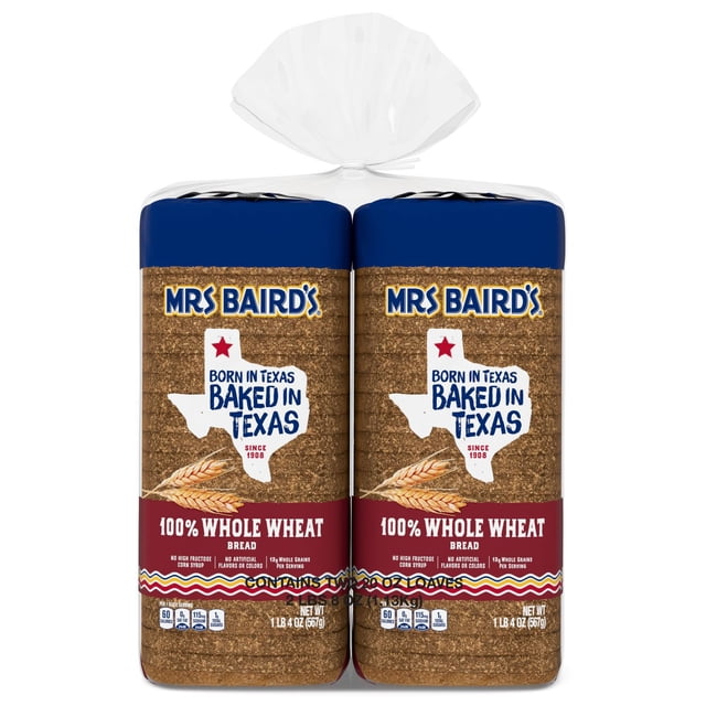 Mrs. Baird's 100% Whole Wheat Bread 20oz , 2pk