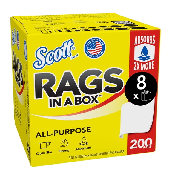 Scott Rags In a Box, White, All Purpose 350 Sheets/Box