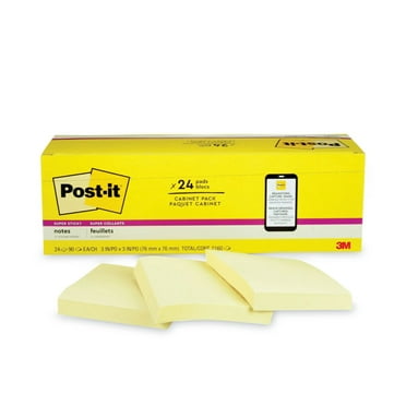 Post-it Notes Super Sticky Pads, 3" x 3", Canary Yellow, 24 Pads, 2,160 Total Sheets