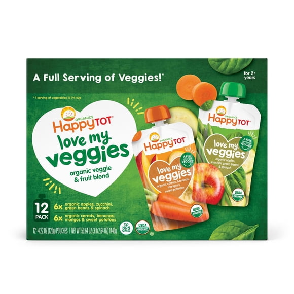 HappyTOT Organics Love My Veggies, Variety Pack, Stage 4 Pouch, 4.22 oz., 12 ct.