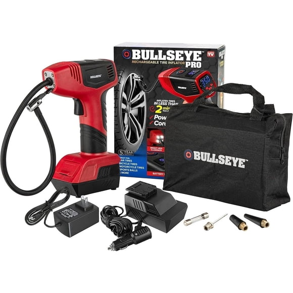Bullseye Pro Max Tire Inflator 150PSI, 12V DC 2000mAh Rechargeable Portable Air Compressor