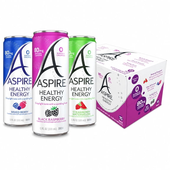 Aspire Healthy Energy Drinks Variety Pack, 12 fl. oz., 15 pk.