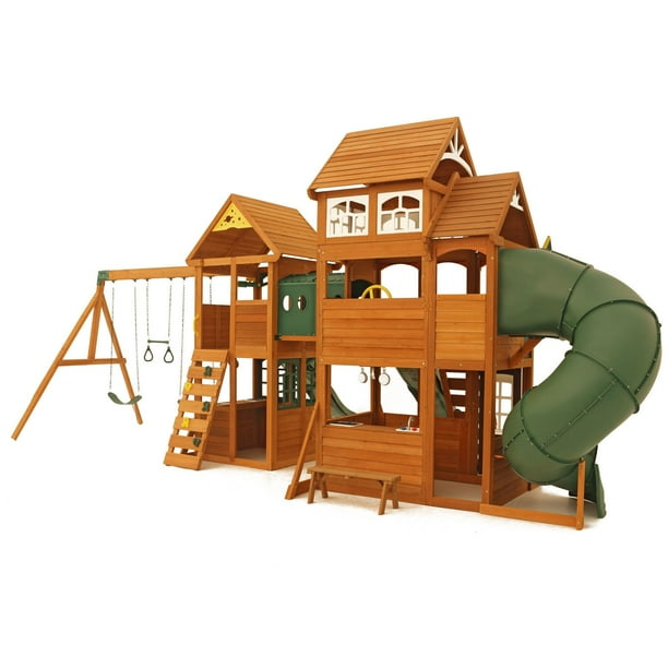 KidKraft Paramount Wooden Swing Set with Two Clubhouses - Main Image