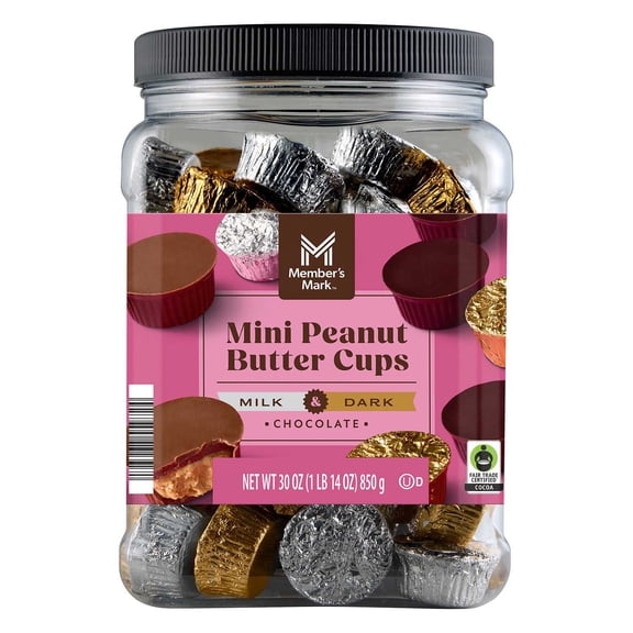Member's Mark Mini Peanut Butter Cups, Milk & Dark Chocolate Candy, 30 oz.