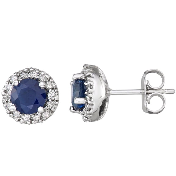 Round Cut Gemstone & 0.28 CT. T.W. Halo Diamond Stud Earrings in 14K Gold