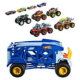 thumbnail image 2 of Hot Wheels Monster Trucks Rhino Rig Bundle: 2 Big Rigs, 3 Toy Trucks & 4 Cars, Play, Haul & Store, 2 of 6