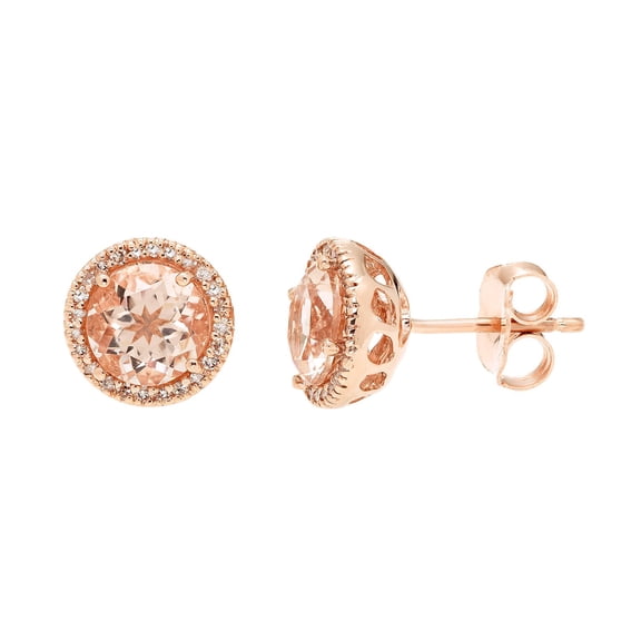 Round Cut Gemstone & 0.13 CT. T.W. Halo Diamond Stud Earrings in 14K Gold