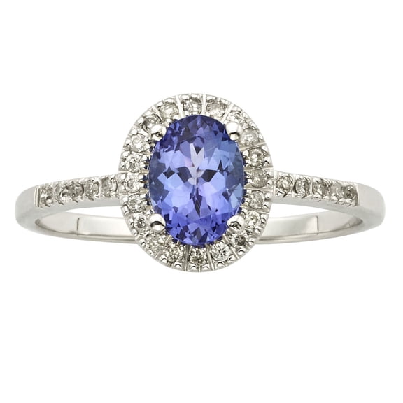 Oval Cut Gemstone and 0.15 CT. T.W. Halo Diamond Ring in 14K Gold