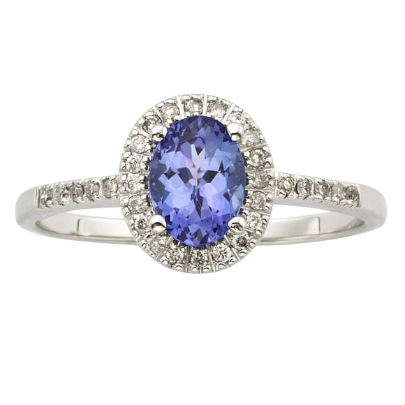 Oval Cut Gemstone and 0.15 CT. T.W. Halo Diamond Ring in 14K Gold
