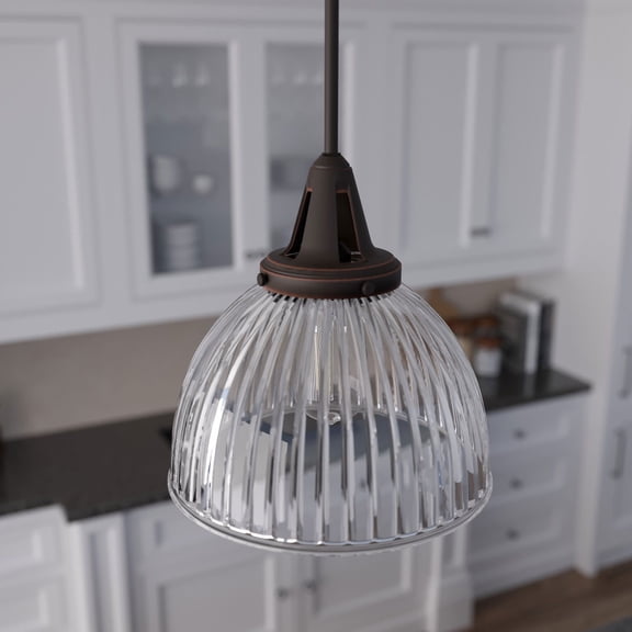 Hunter Cypress Grove with Clear Holophane Glass 1 Light Pendant Ceiling Light Fixture