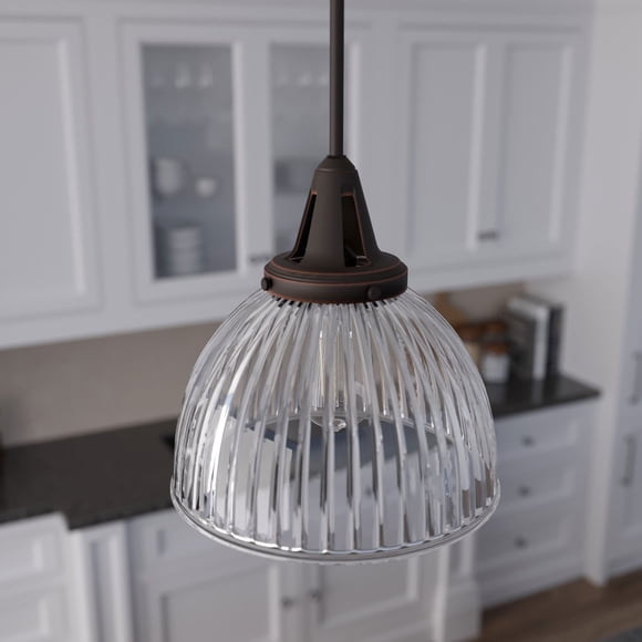 Hunter Cypress Grove with Clear Holophane Glass 1 Light Pendant Ceiling Light Fixture
