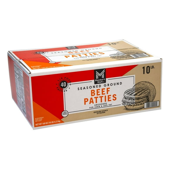 Member's Mark 75/25 Seasoned Ground Beef Patties, Frozen, 1/4 lb., 40 ct.
