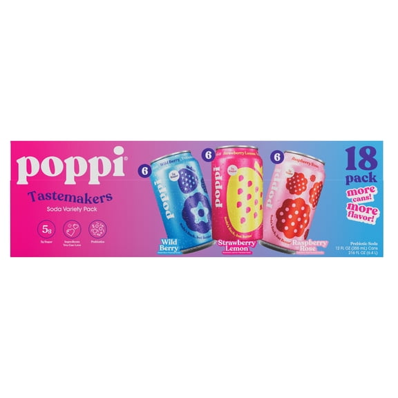 poppi Prebiotic Soda Tastemakers Variety Pack, 12 fl. oz., 18 pk