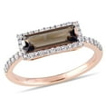 thumbnail image 1 of Baguette-Cut Smokey Quartz and 0.22 CT. T.W. Diamond Halo Ring in 14K Gold, 1 of 7