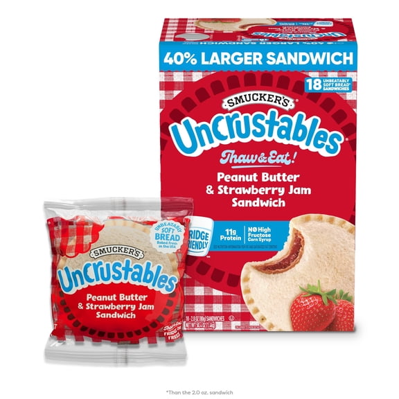 Smucker's Uncrustables Peanut Butter and Strawberry Jam Sandwiches, Frozen, 18 ct.