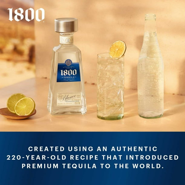 1800 Blanco Tequila, 750 ml with 2 Rocks Glasses, 12 fl. oz