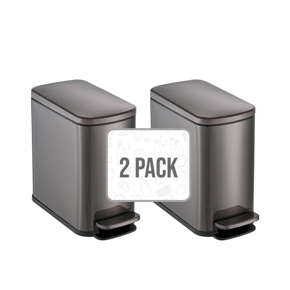Simpli-Magic Bathroom Step Trash Can 2-Pack, Choose Color, 6 Liter / 1.6 Gallon Compact Bins with Hands-Free Foot Pedal and Quiet Soft-Close Lid for Bathroom, Bedroom, Office