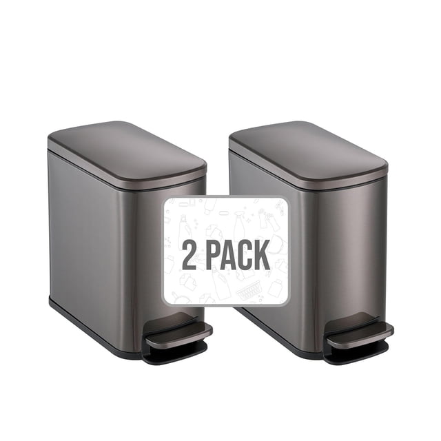 Simpli-Magic Bathroom Step Trash Can 2-Pack, Choose Color, 6 Liter / 1.6 Gallon Compact Bins with Hands-Free Foot Pedal and Quiet Soft-Close Lid for Bathroom, Bedroom, Office