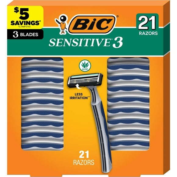 BIC Sensitive 3 Disposable Razors for Men, 3 Blade, 21 ct.