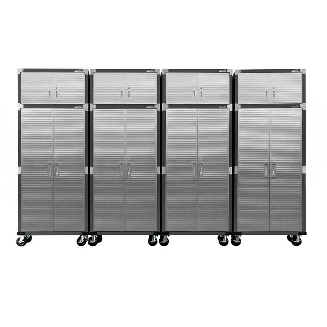 Seville Classics UltraHD 8-Piece Rolling Steel Garage Storage Cabinet With Stacker Set, 12 Feet Wide