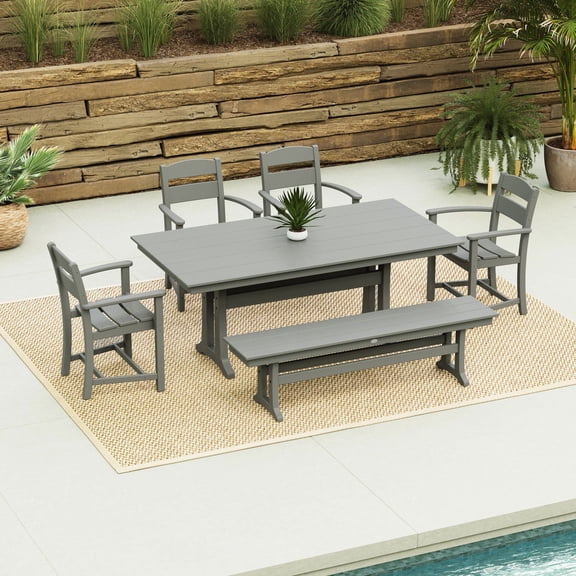 POLYWOOD Gulf Shores Farmhouse Trestle Dining Set, 6pc