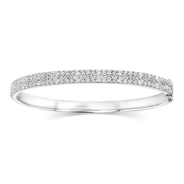 Lab Created White Sapphire Oval Bangle Bracelet in Sterling Silver
