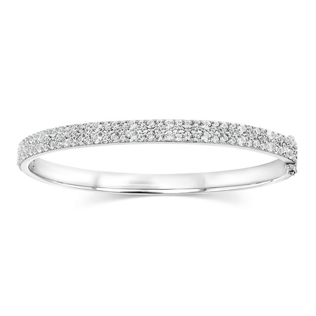 Lab Created White Sapphire Oval Bangle Bracelet in Sterling Silver