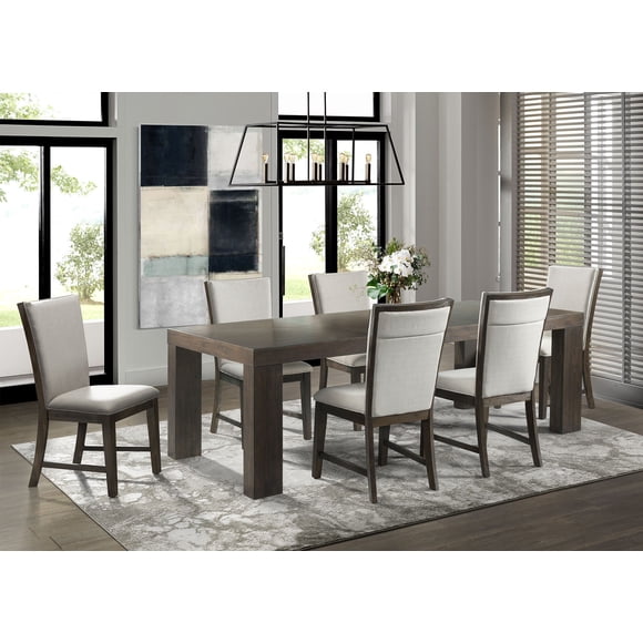 Society Den Brady 7-Piece Dining Set, Table & Six Upholstered Side Chairs