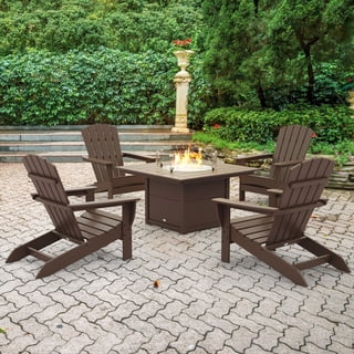 POLYWOOD Gulf Shores Adirondack Conversation Set with Fire Pit Table, 5pc
