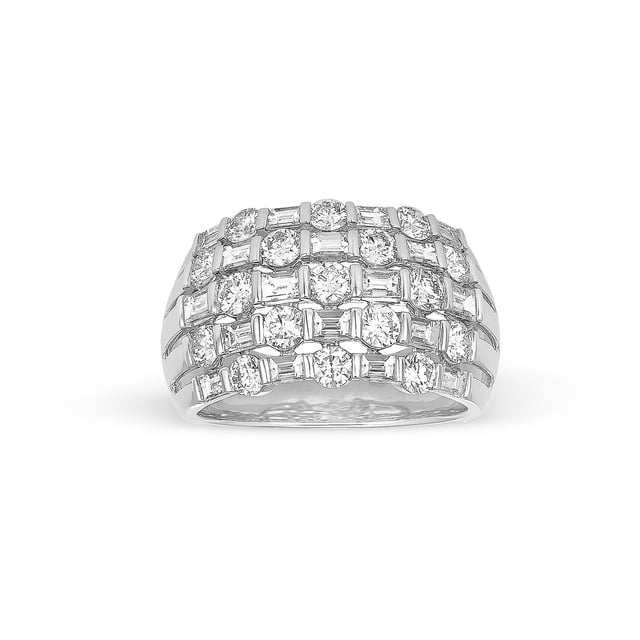 2.40 C.T.TW Round and Baguette Cut Diamond Band Ring in 14K Gold