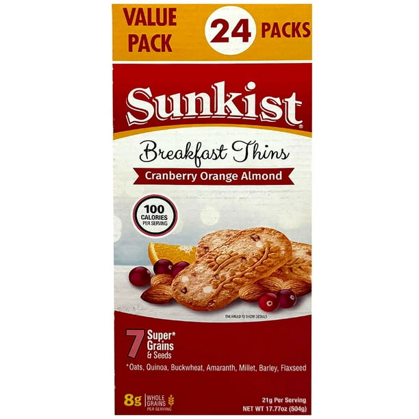 Sunkist Breakfast Thins Cranberry Orange Almond Cookies, 24 ct