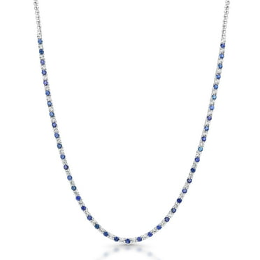 Round Cut Lab Created Gemstone Tennis Necklace in Sterling Silver