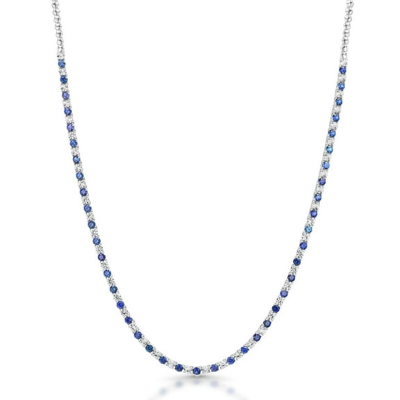 Round Cut Lab Created Gemstone Tennis Necklace in Sterling Silver
