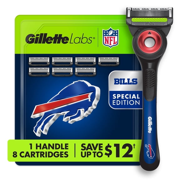 Gillette Labs Official NFL Buffalo Bills Licensed Men's Razor, Handle + 8 Cartridges