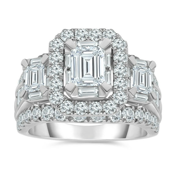 3.95 CT. T.W. Emerald Cut Halo Diamond Ring in 14K Gold