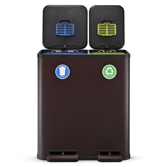 Simpli-Magic 18.5 Gallon (40L x 30L) Dual Compartment Step Trash Can – Kitchen Garbage Can with Waste & Recycling Bins – Slow-Close Lid, Odor Control, Hands-Free
