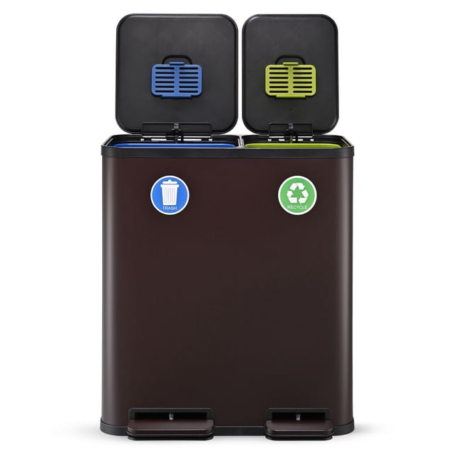 Simpli-Magic 18.5 Gallon (40L x 30L) Dual Compartment Step Trash Can – Kitchen Garbage Can with Waste & Recycling Bins – Slow-Close Lid, Odor Control, Hands-Free