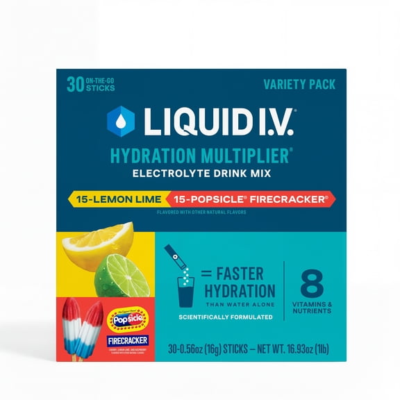 Liquid I.V. Hydration Multiplier Popsicle Firecracker & Lemon Lime, Variety Pack, 30 pk.