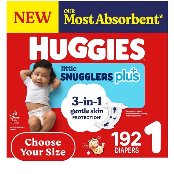 Huggies Little Snugglers Plus Baby Diapers, Size 1-2
