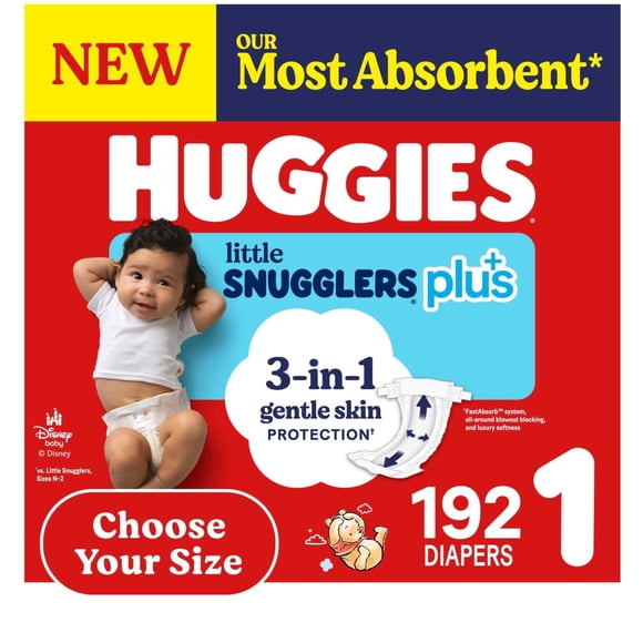 Huggies Little Snugglers Plus Baby Diapers, Size 1-2