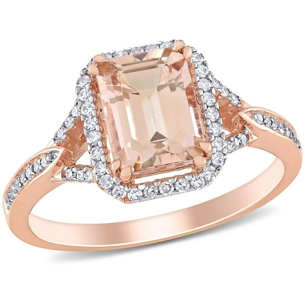 Morganite and Diamond Halo Ring in 14K Gold