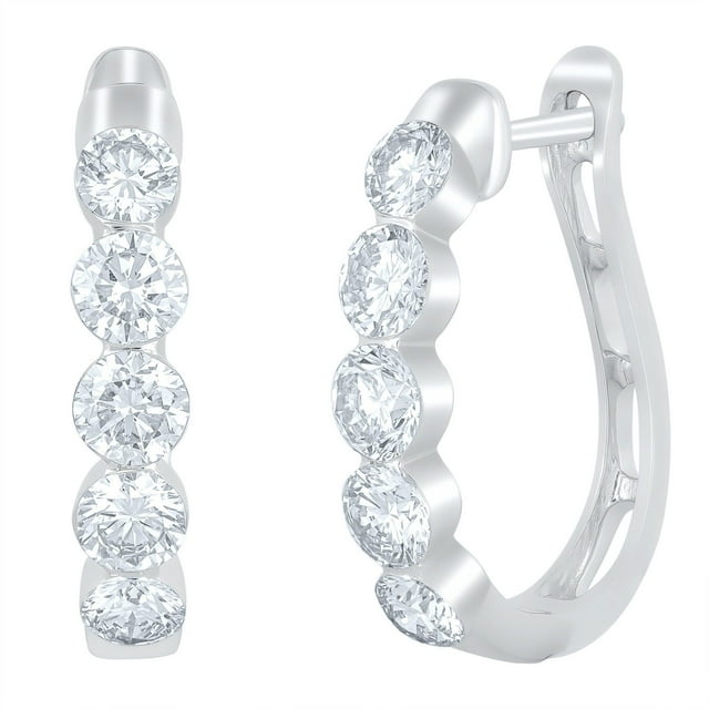 Lab Created Round Cut 1.96 CT. T.W. 5-Stone Floating Hoop Earrings in 18K Gold