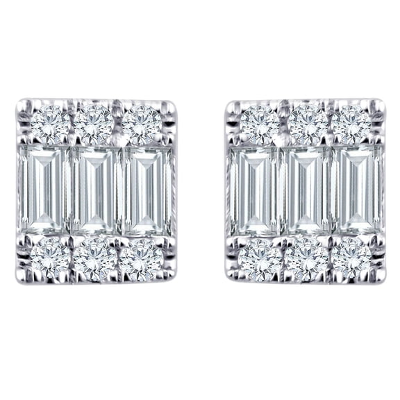 0.17 CT. T.W. Baguette and Round Diamond Earrings in 14K Gold