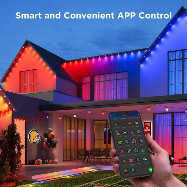 SINLEY 100ft Outdoor Permanent RGB Eave Lights – App/Remote Control, IP67 Waterproof, Music Sync, 16 Million Colors, 50,000 Hour Life